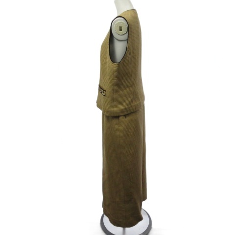 【中古】レオナール LEONARD ファッション セットアップ キルティング フェイクファーベスト ロングスカート ベージュ_1