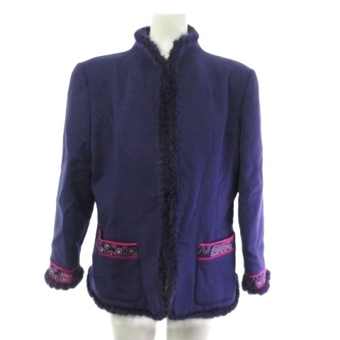 【中古】レオナール LEONARD FASHION ファッション カシミヤ ジャケット コート ミンクファー パープル 紫 11AR レディース