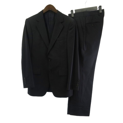 【中古】グッチ GUCCI スーツ セットアップ ウール シルク 裏地インターロッキング 総柄 シングル ストライプ 黒 ブラック 44R メンズ