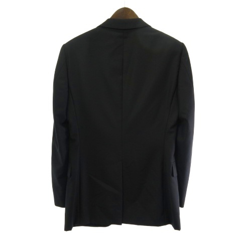 【中古】グッチ GUCCI スーツ セットアップ ウール シルク 裏地インターロッキング 総柄 シングル ストライプ 黒 ブラック 44R メンズ_1