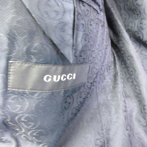 【中古】グッチ GUCCI スーツ セットアップ ウール シルク 裏地インターロッキング 総柄 シングル ストライプ 黒 ブラック 44R メンズ_3
