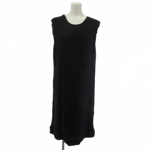 【中古】マルタンマルジェラ 1 Martin Margiela 1 ニットワンピース ロング ノースリーブ ツイード ウール 黒 ブラック S レディース
