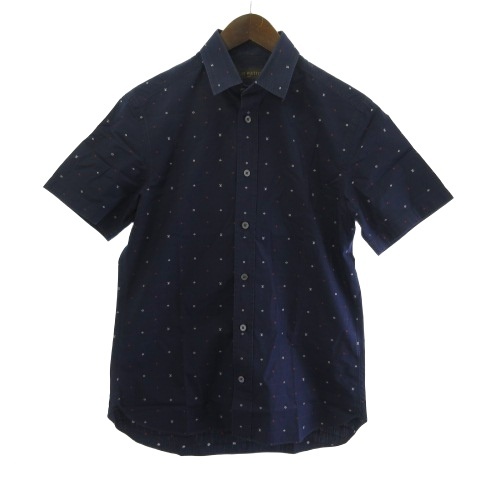 【中古】ルイヴィトン LOUIS VUITTON モノグラム シャツ 半袖 XS ネイビー 紺  メンズ
