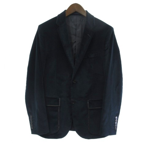 【中古】グッチ GUCCI ベルベット ベロア テーラードジャケット シングル レザーパイピング ネイビー 紺 48 メンズ