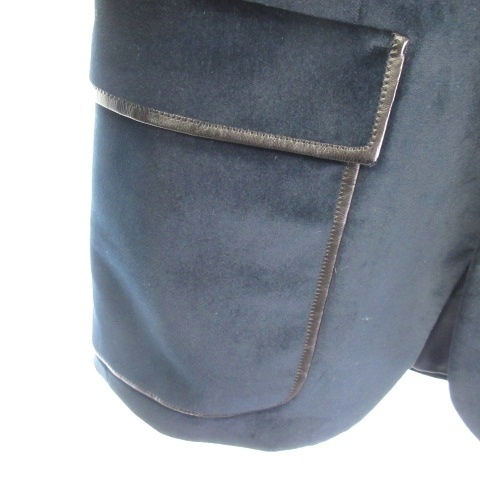 【中古】グッチ GUCCI ベルベット ベロア テーラードジャケット シングル レザーパイピング ネイビー 紺 48 メンズ_2