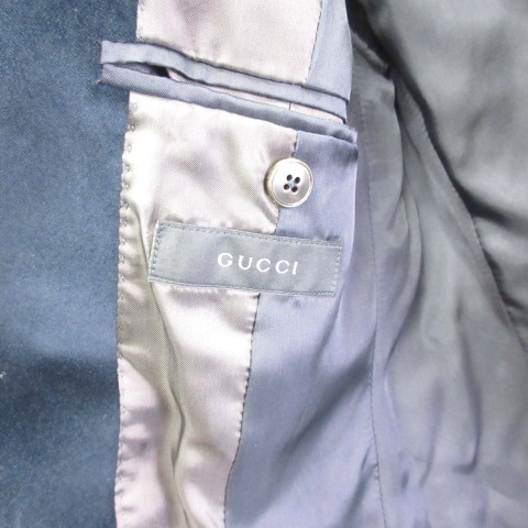 【中古】グッチ GUCCI ベルベット ベロア テーラードジャケット シングル レザーパイピング ネイビー 紺 48 メンズ_4