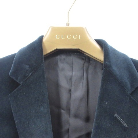 【中古】グッチ GUCCI ベルベット ベロア テーラードジャケット シングル レザーパイピング ネイビー 紺 48 メンズ_5