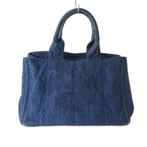 【中古】プラダ PRADA B1877B カナパ トートバッグ ハンドバッグ デニム インディゴ ☆AA★ レディース