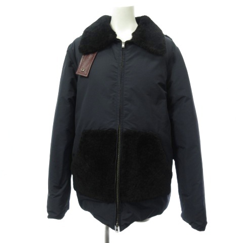 【中古】マルニ MARNI ダウンコート ラムファー切替 ジップアップ ネイビー 紺 40 レディース
