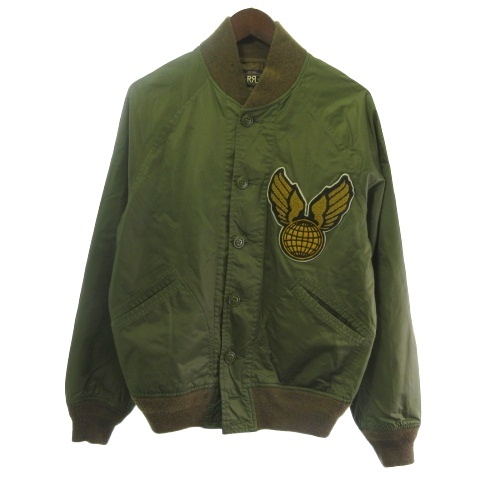【中古】ダブルアールエル RRL LEWIS JACKET ミリタリージャケット ブルゾン ジップアップ ワッペン カーキ S ■GY28 メンズ