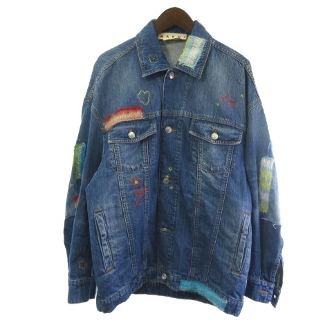 【中古】マルニ MARNI JKJD0287L4USCW23 デニムジャケット ジージャン エンブロイダリー リペア インディゴ 38 レディース
