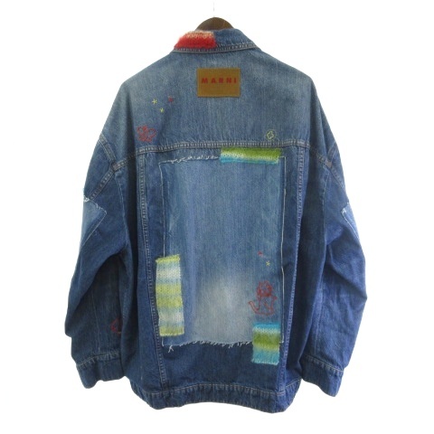 【中古】マルニ MARNI JKJD0287L4USCW23 デニムジャケット ジージャン エンブロイダリー リペア インディゴ 38 レディース_1