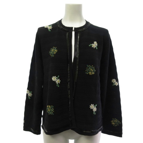 【中古】ケイタマルヤマ KEITA MARUYAMA カーディガン 花柄刺繍 長袖 2 ブラック  レディース