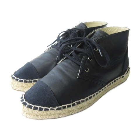 【中古】シャネル CHANEL エスパドリーユ スニーカー シューズ ラムスキン ココマーク 黒 ブラック 37 24cm G29600Y15361 レディース