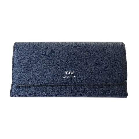 【中古】トッズ TOD'S 長財布 ウォレット フラップ レザー 紺 ネイビー ブラウン イエロー  メンズ