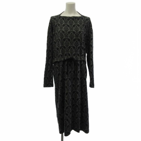 【中古】タオ コムデギャルソン TAO COMME des GARCONS ロングワンピース 背開き シャーリング ダマスク柄 グレー S