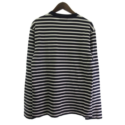【中古】メゾンキツネ MAISON KITSUNE Tシャツ カットソー トリコロール ワンポイント 長袖 ボーダー ネイビー ホワイト M  メンズ_1