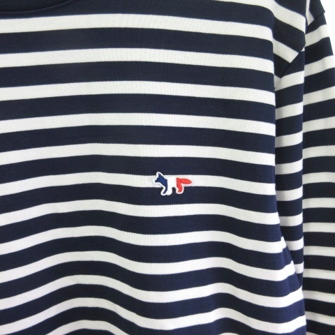 【中古】メゾンキツネ MAISON KITSUNE Tシャツ カットソー トリコロール ワンポイント 長袖 ボーダー ネイビー ホワイト M  メンズ_3