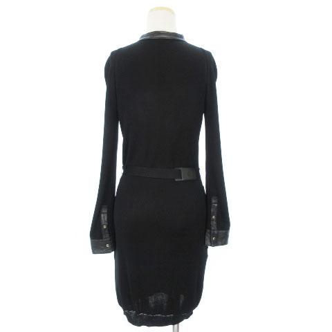 中古 グッチ Gucci ワンピース 長袖 ニット ベルト レザー 切替 黒 ブラック Xs Sm レディースの通販はau Wowma ブランド古着のベクトル