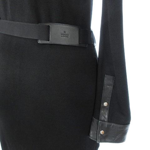 中古 グッチ Gucci ワンピース 長袖 ニット ベルト レザー 切替 黒 ブラック Xs Sm レディースの通販はau Wowma ブランド古着のベクトル