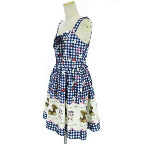 中古 アンクルージュ Ank Rouge ワンピース ひざ丈 チェック プリント レースアップ ネイビー系 M レディースの通販はau Pay マーケット ブランド古着のベクトル