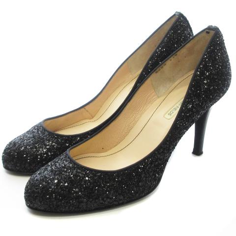 中古 ストロベリーフィールズ パンプス ラウンドトゥ ピンヒール ラメ グリッター 24 5 黒 靴 レディースの通販はau Pay マーケット ブランド古着のベクトル