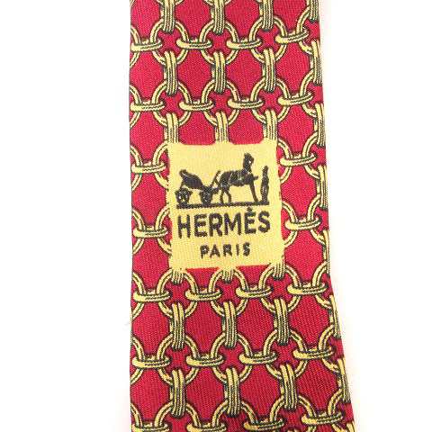 【全面H柄 美品】HERMES エルメス ネクタイ 赤系 シルク100%