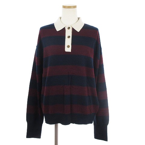 【中古】アパルトモン ドゥーズィエムクラス Hello Bonjour 21AW Cashmer rugger Knit ラガーニット 長袖 赤 紺 F