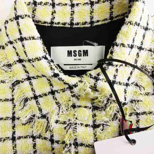 【中古】未使用品 MSGM 21AW タグ付き シャツ ジャケット ツイード フリンジ チェック オーバーサイズ 黄 38 XS位｜au PAY  マーケット