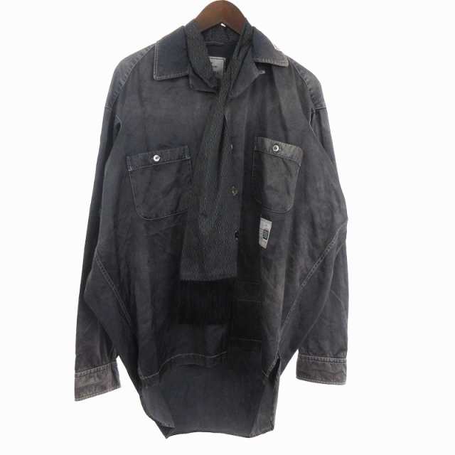 【中古】ミハラヤスヒロ 24SS アクセサリーミックスシャツ Accessories Mixed Shirt ドッキング グレー 44 XS位