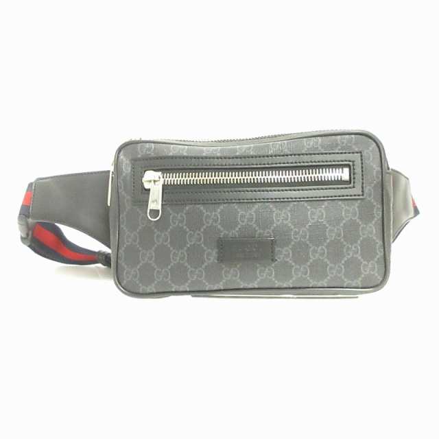 【中古】グッチ GUCCI ソフト GGスプリーム ボディバッグ ウエスト 総柄 斜めがけ 474293 黒 ブラック 鞄 ■ECH