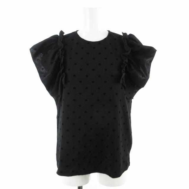 【中古】未使用品 ピッチン PICCIN PERLA タグ付き フロッキーブラウス 半袖 ハート フリル 903120 黒 ブラック Mの通販は