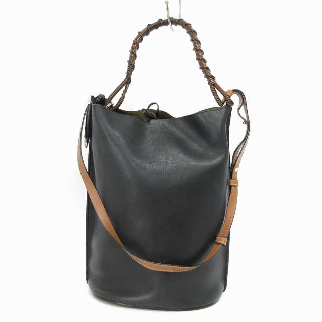 【中古】ロエベ LOEWE GATE BUCKET BAG ゲートバッグ トート ショルダー 斜め掛け レザー 黒 ブラック 鞄 ☆AA★