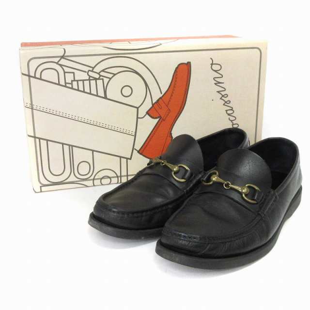 【中古】MOCASSINO モカシーノ ローファー レザー 黒 ブラック 24?p 靴 レディース