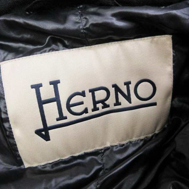 【中古】ヘルノ HERNO ダウンコート ロング ジップアップ 無地 PI0526D-19342-9300 黒 ブラック 42 レディース