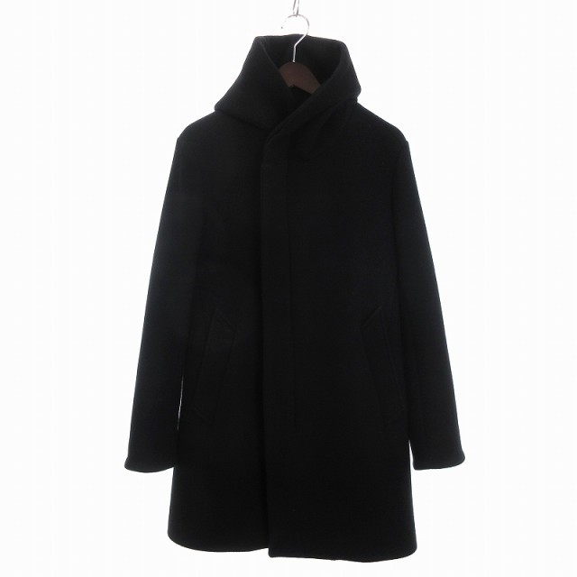 【中古】ウノピュウノウグァーレトレ WRAP NECK HOOD COAT フーデットコート ミドル丈 カシミヤ混 MRC060 黒 3