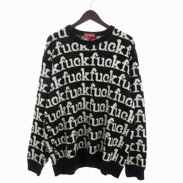 【中古】シュプリーム SUPREME 22SS Fuck Sweater ニット セーター 長袖 クルーネック ロゴ 総柄 黒 ブラック XL