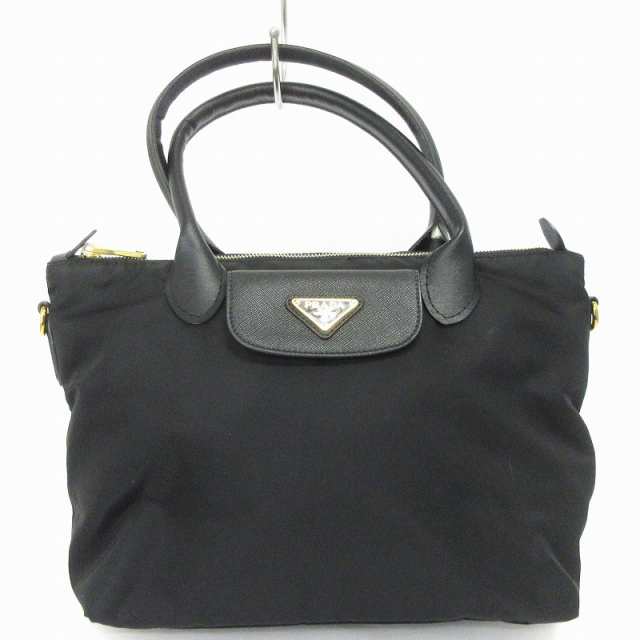 【中古】プラダ PRADA トートバッグ ナイロン ロゴ 三角プレート 1BA106 黒 ブラック 鞄 ☆AA★ レディースの通販は