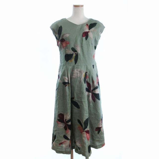 【中古】美品 パラスパレス ワンピース ノースリーブ ロング丈 リネン ペチコート 花柄 緑 グリーン 3 レディースの通販は 8,526円