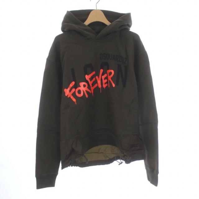 【中古】未使用品 ディースクエアード タグ付き 22SS Icon 4Ever Hoodie プルオーバーパーカー スウェット カーキ S
