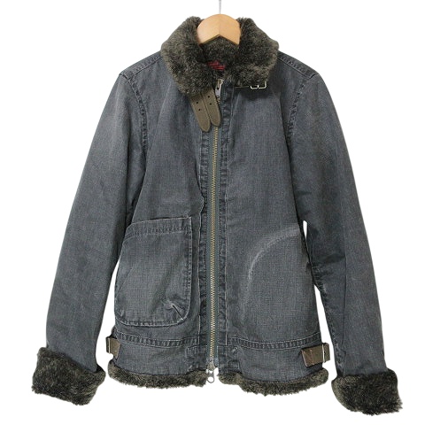 【中古】ジョンブル JOHNBULL 中綿 フライトジャケット 裏ボア ジップアップ ネックベルト M 黒系 X メンズ