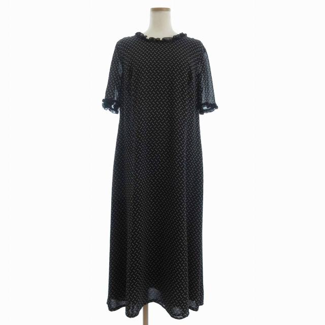 【中古】レリアン Leilian ワンピース ロング 半袖 花柄 総柄 黒 ブラック13 XL位 レディースの通販は 9,800円