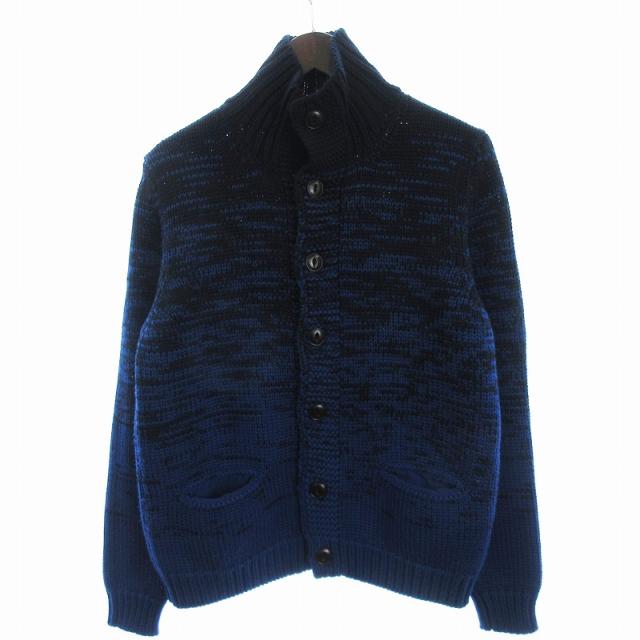 【中古】ザノーネ ZANONE カーディガン セーター 長袖 厚手 前開き 7ETJP1 ZC078 ウール 総柄 青 ブルー 46 メンズ