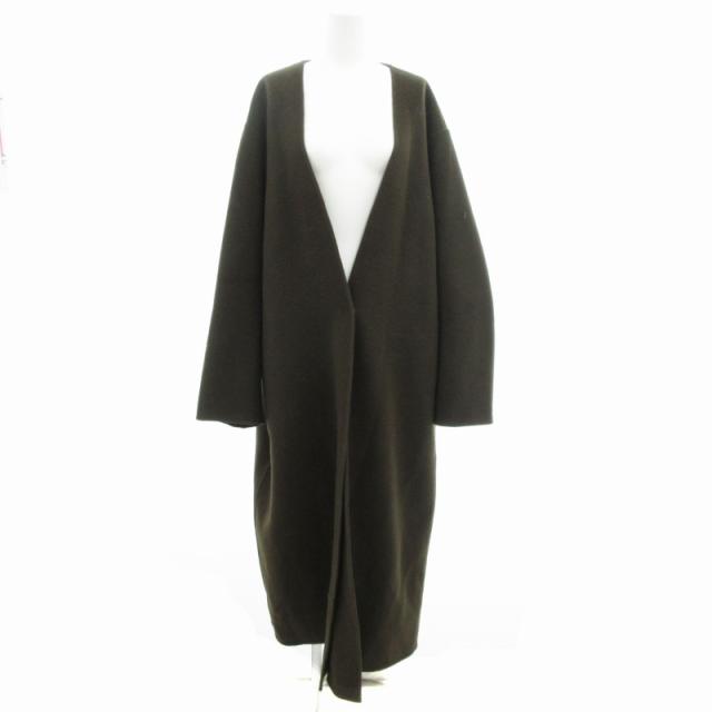 【中古】シティショップ CITYSHOP リバーコート ロング REVER COAT LONG ノーカラー 38 茶 ブラウン