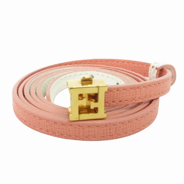 フェンディ FENDI 美品 ブレスレット ベルト FF キューブ レザー ピンク 小物 アクセサリー ☆AA★