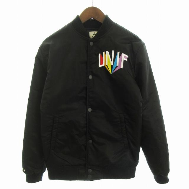 【中古】ユニフ UNIF ブルゾン ジャケット ノーカラー 刺繍 黒 ブラック XS メンズ