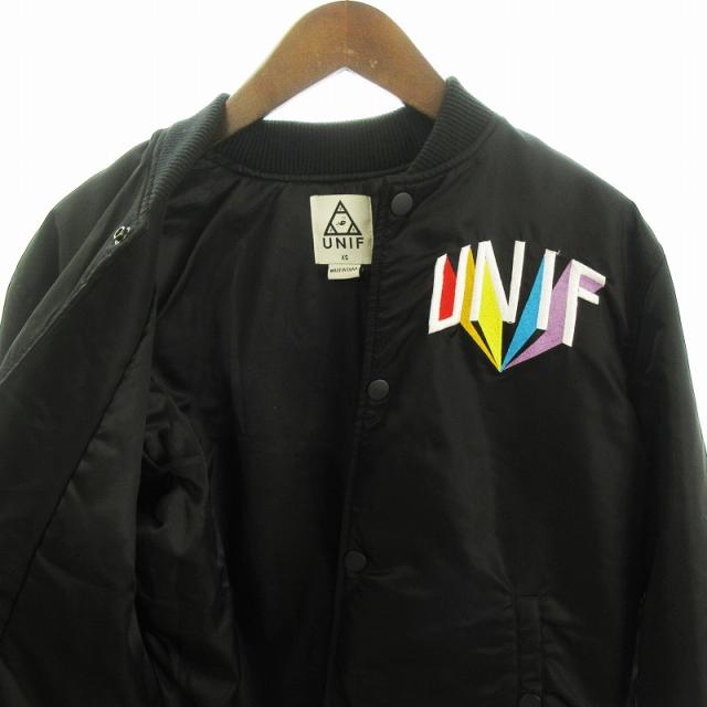 中古】ユニフ UNIF ブルゾン ジャケット ノーカラー 刺繍 黒 ブラック