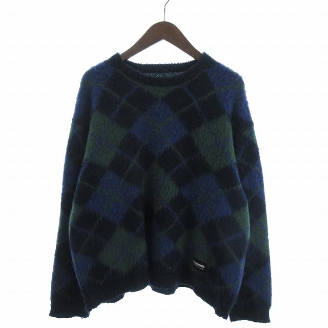 【中古】ネイバーフッド ARGYLE PATTERN MOHAIR SWEATER ニット セーター 長袖 クルーネック モヘヤ 紺 M