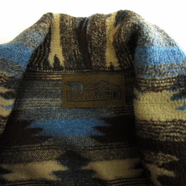 【中古】ヴィンテージ 90s BearRidge カーディガン ベスト ノースリーブ ロング コンチョボタン オルテガ柄 総柄 茶 中古】ヴィンテージ 90s BearRidge カーディガン ベスト ノースリーブ