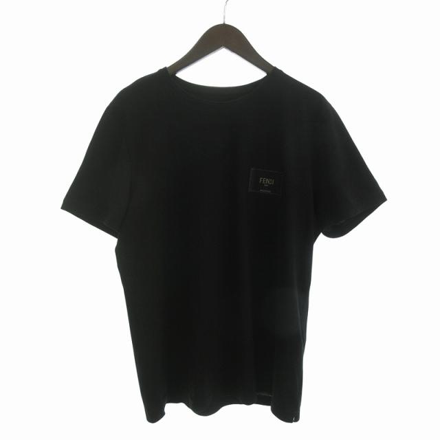 【中古】フェンディ FENDI ロゴパッチ Tシャツ カットソー 半袖 クルーネック コットン FY0897A9RL 黒 ブラック XL